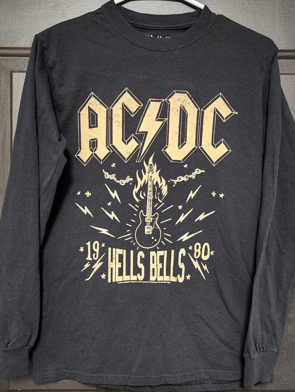AC/DC Hells Bells 1980 Long Sleeve T-Shirt Black Vinyl Icons XS Band Rock Tee